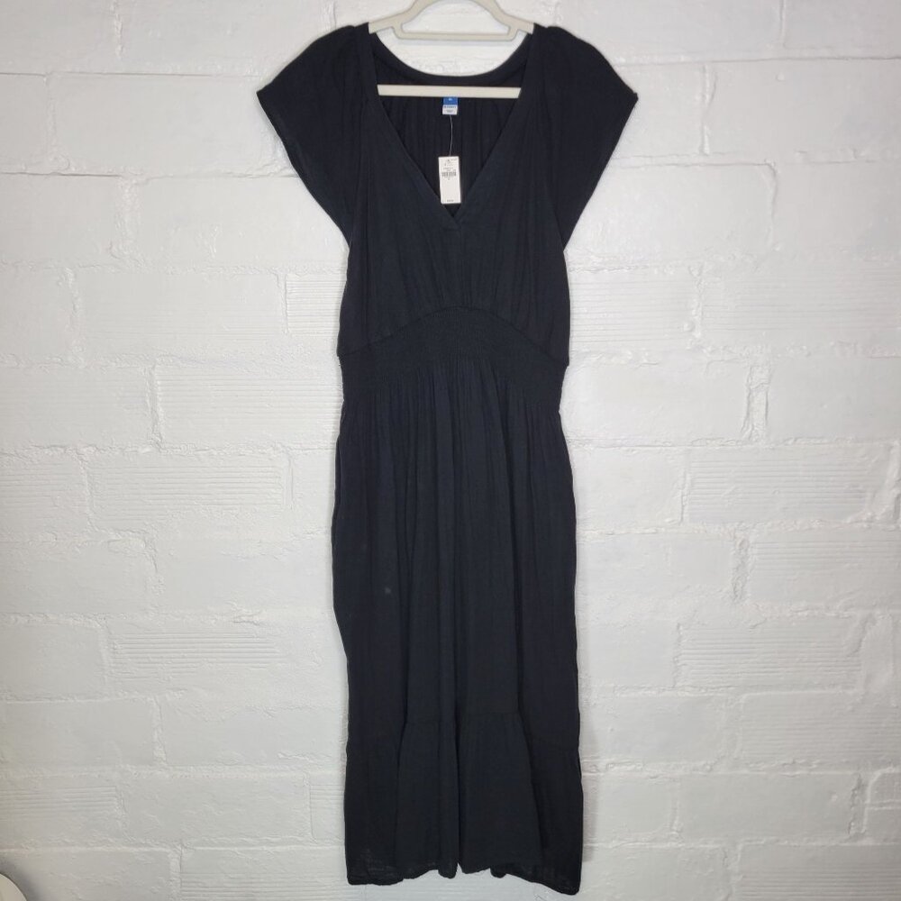 Old Navy Women's XL Maxi Dress Black Jack Plunge V Neck Cap Sleeve